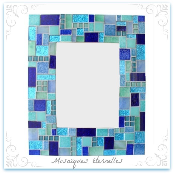 Miroir mosaique patchwork bleu